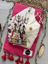 Gajri Handloom Cotton Saree With Embrodery Work Redy Made Blouse